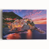 Black and white stretched canvas of Cinque Terre landscape, ideal for kitchen wall art or bedroom.