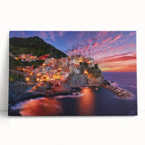 Black and white stretched canvas of Cinque Terre landscape, ideal for kitchen art.