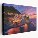 Panoramic view of Cinque Terre on stretched canvas, showcasing vivid coastal colors, ideal for kitchen wall art.