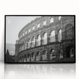 Large abstract wall art of the Colosseum in muted earth tones on a framed acrylic, suitable for modern living room decor.