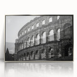 Framed acrylic print of the Colosseum in muted earth tones, ideal for modern art wall decor.