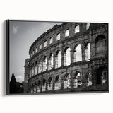 Black and white framed canvas of the Colosseum in Rome, ideal for bedroom wall art.