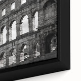 Extra large framed canvas of the Colosseum in black with colorful, textured art, suitable for living room decor.