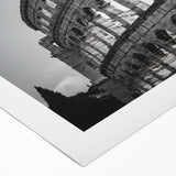 Art deco poster of the Colosseum in muted sepia tones on rolled canvas, suitable for dining room wall art.