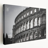 Side view of the Colosseum in muted earth tones on a large stretched canvas, suitable for kitchen wall art.