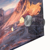 Acrylic print of Dolomites scenery in muted earth tones, ideal for dining room art in a mid-century modernist style.