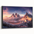 Black and white framed canvas depicting the Dolomites in Italy, ideal for bedroom landscape art.