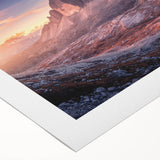 Art deco poster of the Dolomites in Italy, featuring muted earth tones on rolled canvas, ideal for dining room wall art.