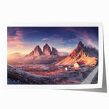 Rolled print of the Dolomites in Italy featuring lush green landscapes and rocky peaks, ideal for art wall dining room.