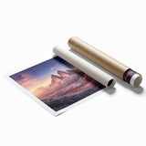 Extra large rolled print of the Dolomites in Italy, featuring muted earth tones, ideal for classy bathroom wall art.