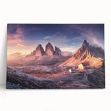 Black and white photograph of the Dolomites in Italy on stretched canvas, ideal for kitchen wall art.