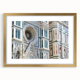 Abstract art print of Florence skyline in gold frame, featuring muted earth tones, ideal for dining room decor.