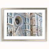 Extra large framed wall art of an abstract Florence cityscape in textured silver, ideal for living room decor.