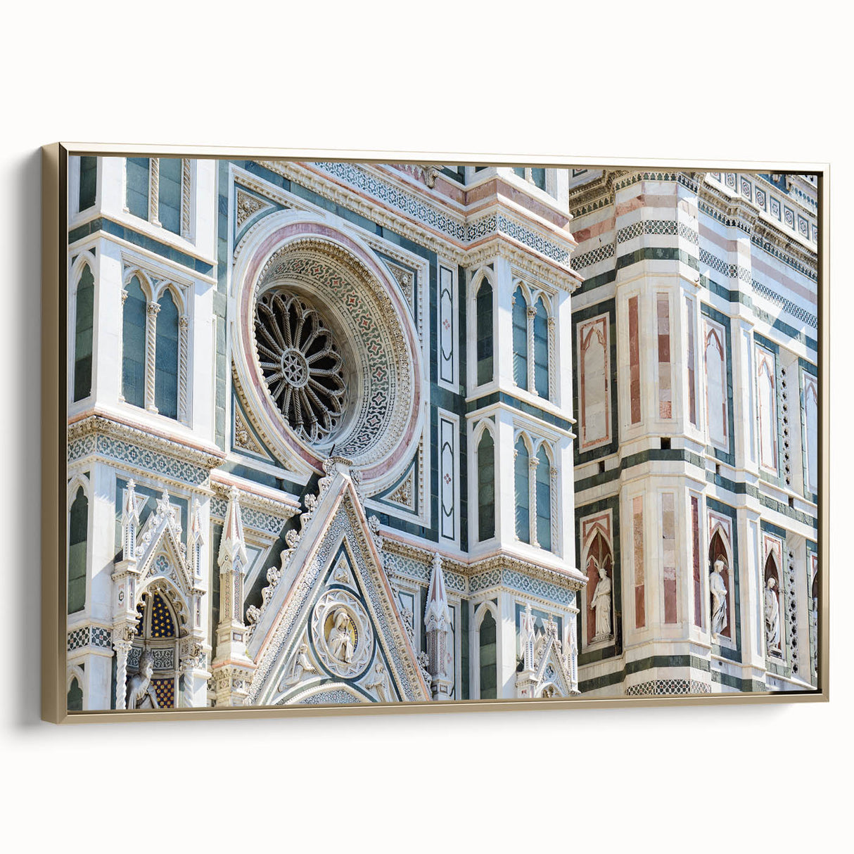 Framed canvas depicting a vintage-style landscape of Florence in muted gold and black tones, ideal for bedroom decor.