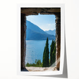 Extra large rolled print depicting Lake Como with vibrant floral elements, ideal for art wall dining room.