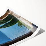 Extra large wall art featuring line art flowers and a Lake Como scenery, in muted green and blue tones.