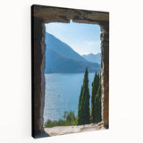 Lake Como scenic print on stretched canvas featuring a detailed view of tranquil waters and surrounding mountains.