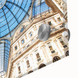 Large abstract wall art of Milan scene in muted earth tones on acrylic glass, ideal for dining room ambiance.