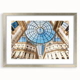 Extra large abstract art print of Milan scenery in muted gray and silver tones, framed with a mat.