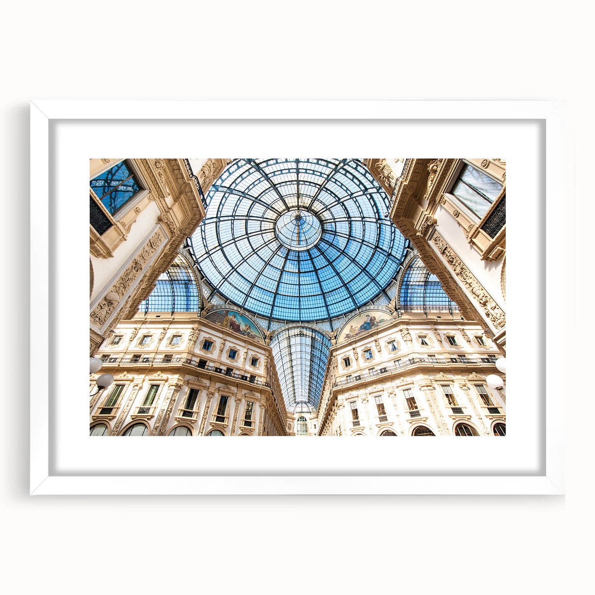 Textured abstract art print of Milan scenery in muted earth tones on a framed white mat, suitable for bedroom art.