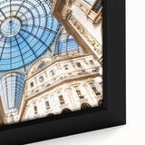 Extra large black wall art featuring a textured close-up of Milan scenery on framed canvas, using colorful art accents.