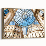 Framed canvas featuring a vintage-style landscape painting of Milan with muted gold and black tones.