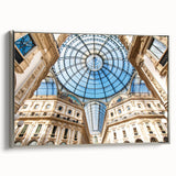 Framed canvas of a vintage-style Milan landscape art painting, featuring colorful imagery on a black background.