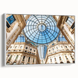 Vintage poster art of Milan scenery on framed canvas with vibrant colors, ideal for living room decor.
