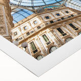 Art deco poster of Milan skyline in muted earth tones on rolled canvas, suitable for dining room wall art.