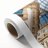 Art deco poster of Milan scenery in soft pastel shades on rolled canvas, suitable for nursery wall art or dining room decor.