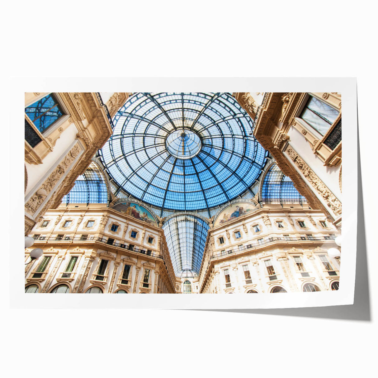Rolled print of Milan scenery with floral accents in soft pastel shades, ideal for art wall dining room.