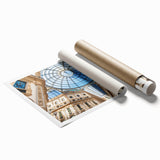 Extra large rolled print of Milan scenery with floral elements in soft color tones, ideal for classy bathroom wall art.