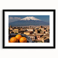 Abstract art print of Mount Etna in vibrant colors on a textured, extra large canvas, ideal for living room decor.