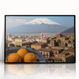 Large abstract wall art of Mount Etna in muted earth tones, framed in black acrylic, suitable for modern art wall decor.