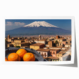 Rolled print of Mount Etna with earthy colors, ideal for art wall dining room decor.