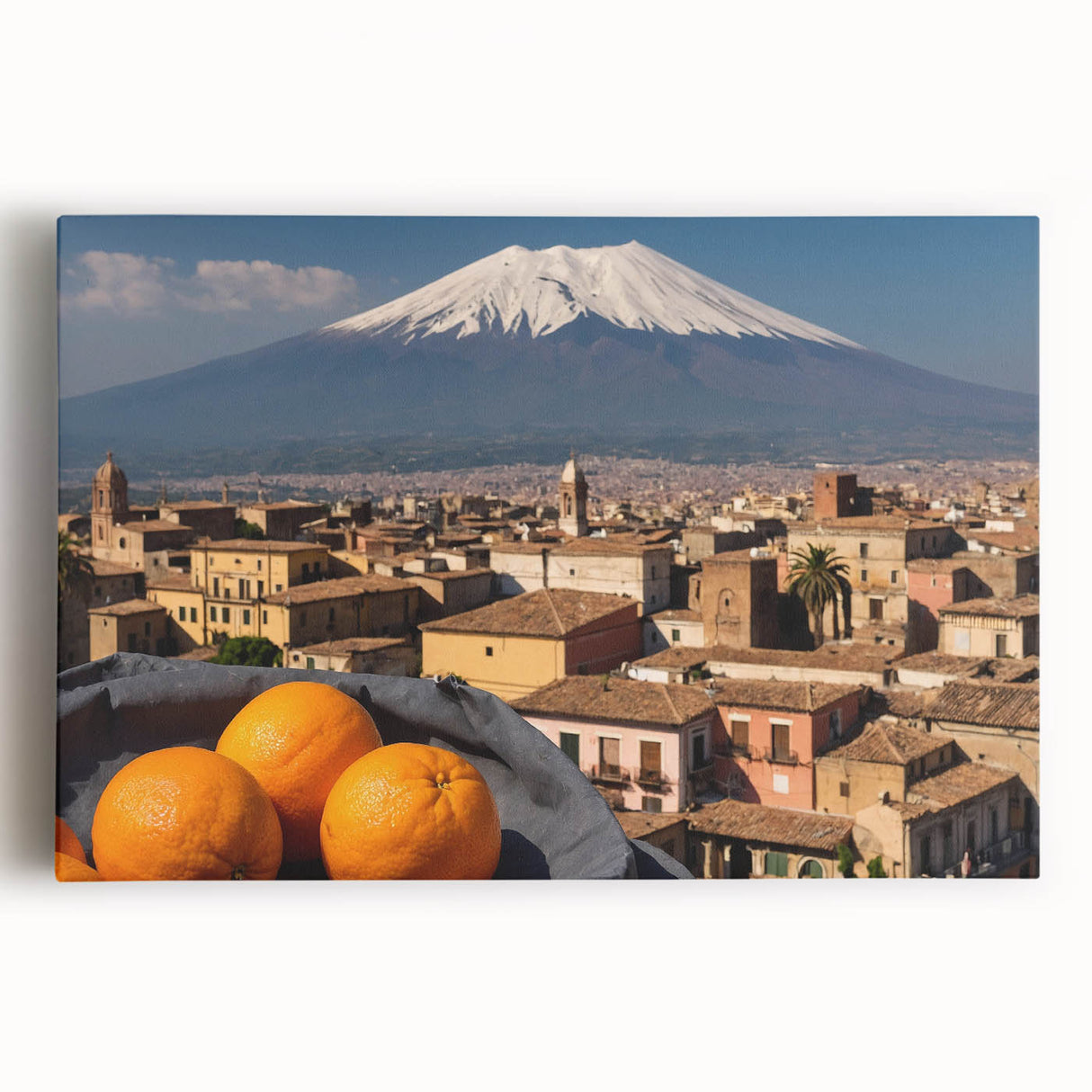 Black and white stretched canvas of Mount Etna in Italy, ideal for kitchen wall art or bedroom ambiance.