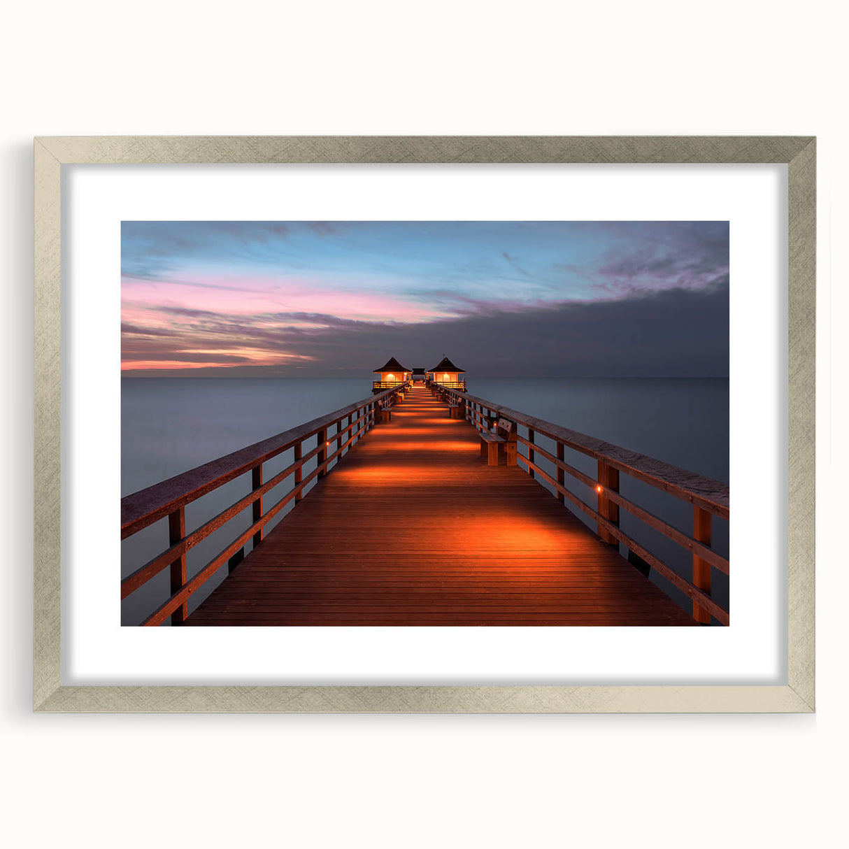 Abstract art print of a textured European scenery in muted earth tones, framed in silver.