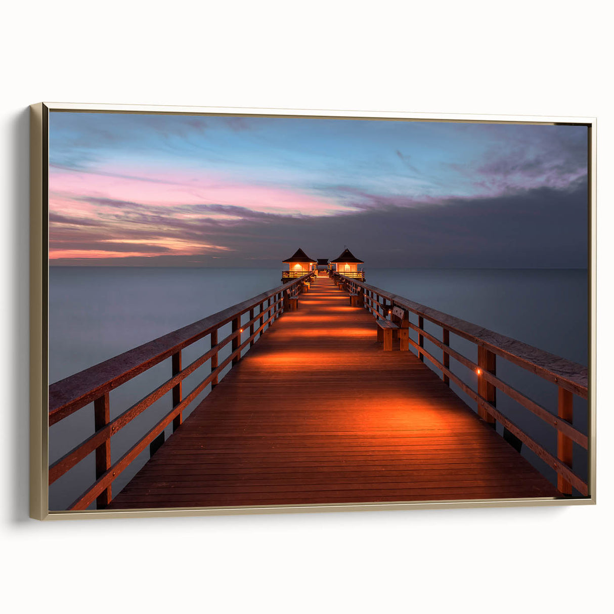 Framed canvas depicting a vintage-style landscape of Naples, Italy, in black and gold tones, ideal for bedroom wall art.