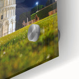 Mid-century modernist style acrylic print of the Pisa landscape, in muted earth tones, ideal for dining room art.