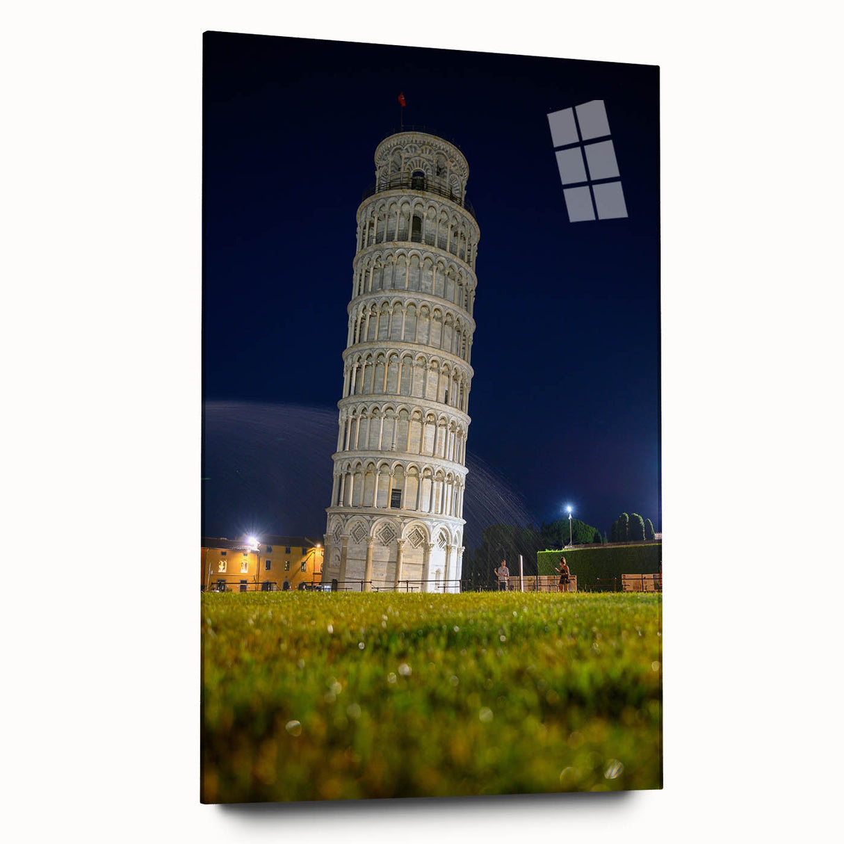 Acrylic print of the Leaning Tower of Pisa in muted sepia tones, ideal for bedroom or dining room art.