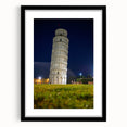 Extra large framed wall art depicting an abstract, colorful interpretation of the Leaning Tower of Pisa.