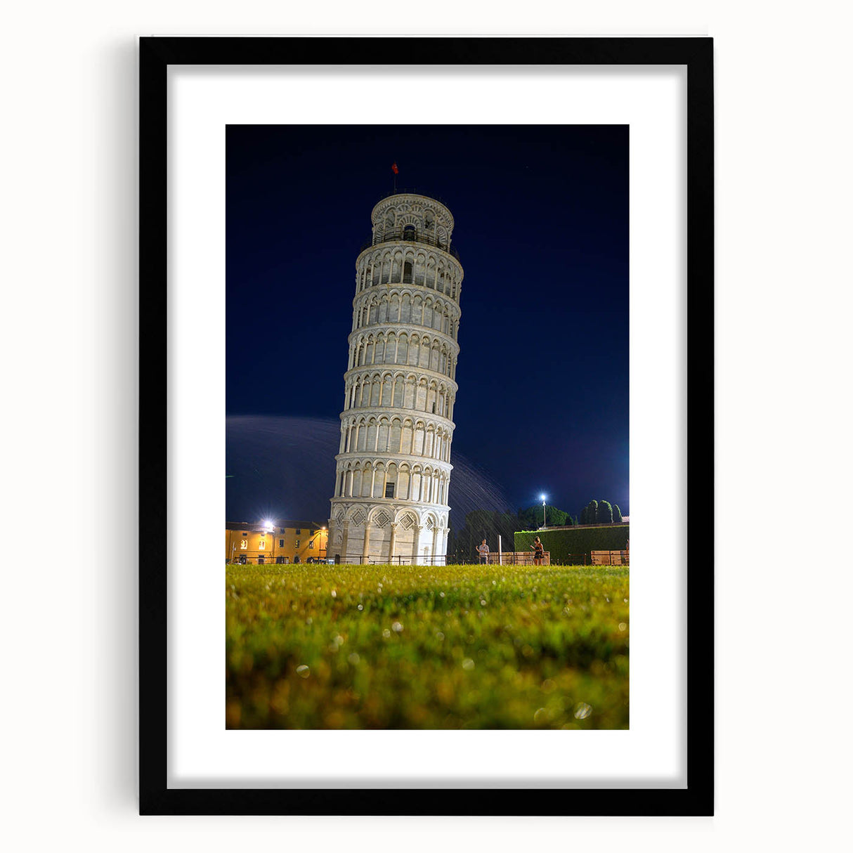 Extra large framed wall art depicting an abstract, colorful interpretation of the Leaning Tower of Pisa.