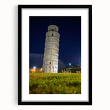 Extra large framed wall art depicting an abstract, colorful interpretation of the Leaning Tower of Pisa.