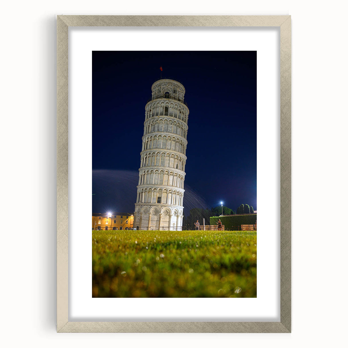 Extra large abstract art print of Pisa, Italy, featuring textured gray and blue tones on a framed canvas.