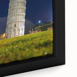 Extra large framed canvas of the Leaning Tower of Pisa in black with colorful, textured art details.