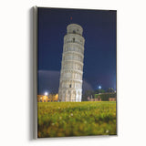 Framed canvas landscape art painting of the Leaning Tower of Pisa in muted color tones, ideal for office decor.