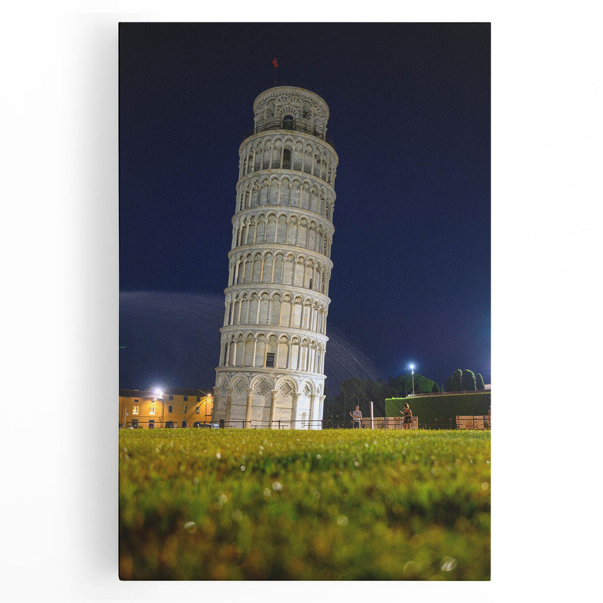Black and white stretched canvas of the Leaning Tower of Pisa, ideal for kitchen wall art or bedroom decor.