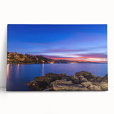 Black and white stretched canvas of Portofino, Italy, with muted tones, ideal for kitchen wall art.