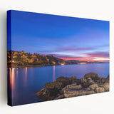 Portofino, Italy seascape on large stretched canvas, featuring vivid blue and green tones, ideal for kitchen wall art.