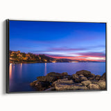 Black and white landscape art of Portofino, Italy on a framed canvas, ideal for bedroom wall decor.